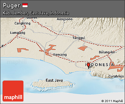 Shaded Relief Panoramic Map of Puger