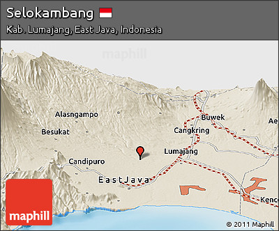 Shaded Relief Panoramic Map of Selokambang
