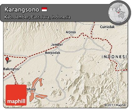 Shaded Relief 3D Map of Karangsono