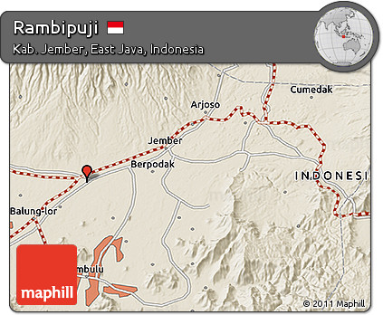 Shaded Relief 3D Map of Rambipuji