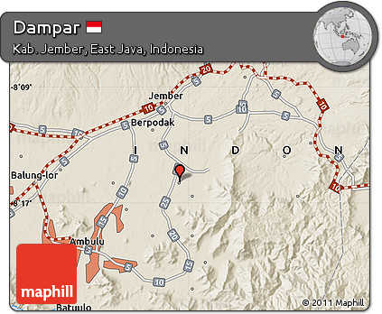 Shaded Relief Map of Dampar