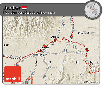 Shaded Relief Map of Jember