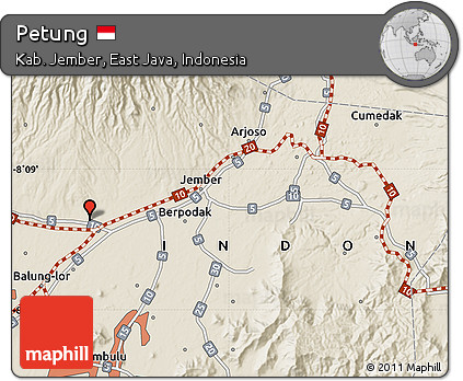 Shaded Relief Map of Petung