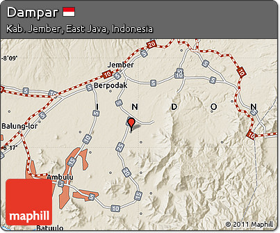 Shaded Relief Map of Dampar