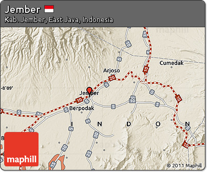 Shaded Relief Map of Jember