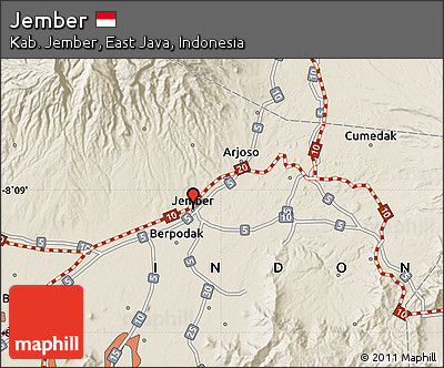 Shaded Relief Map of Jember
