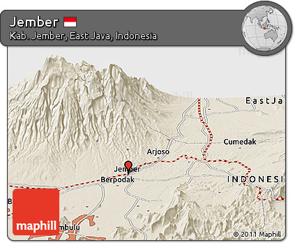 Shaded Relief Panoramic Map of Jember