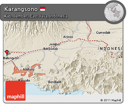 Shaded Relief Panoramic Map of Karangsono
