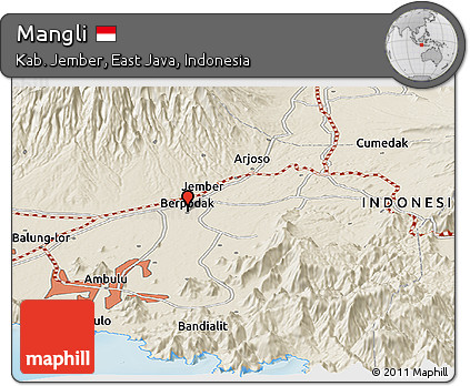 Shaded Relief Panoramic Map of Mangli