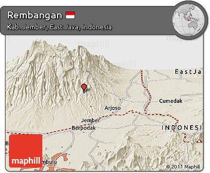 Shaded Relief Panoramic Map of Rembangan