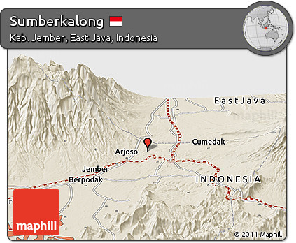 Shaded Relief Panoramic Map of Sumberkalong