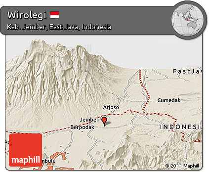 Shaded Relief Panoramic Map of Wirolegi