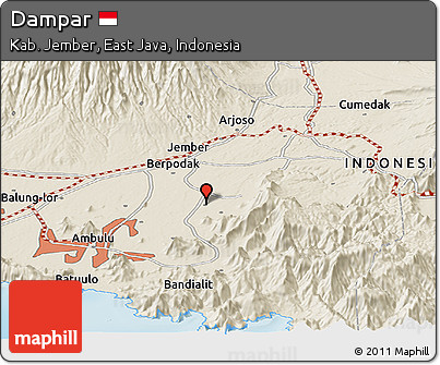 Shaded Relief Panoramic Map of Dampar