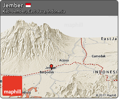 Shaded Relief Panoramic Map of Jember