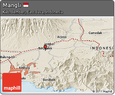 Shaded Relief Panoramic Map of Mangli