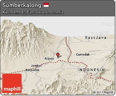 Shaded Relief Panoramic Map of Sumberkalong