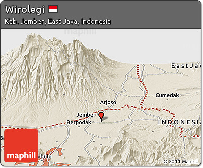 Shaded Relief Panoramic Map of Wirolegi