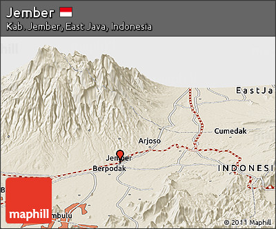 Shaded Relief Panoramic Map of Jember