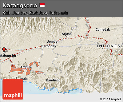 Shaded Relief Panoramic Map of Karangsono