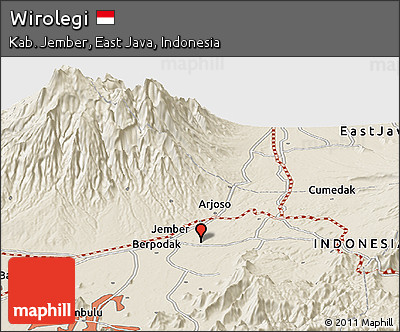 Shaded Relief Panoramic Map of Wirolegi