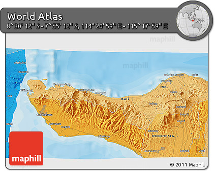 Political 3D Map of the Area around 8° 12' 42" S, 114° 49' 29" E