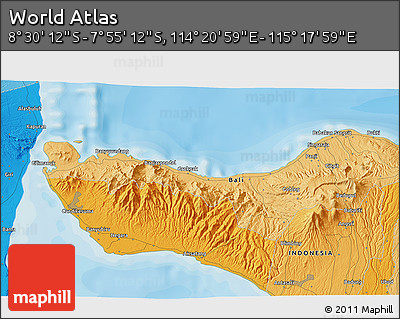 Political 3D Map of the Area around 8° 12' 42" S, 114° 49' 29" E
