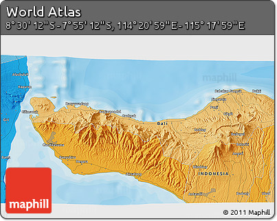 Political 3D Map of the Area around 8° 12' 42" S, 114° 49' 29" E