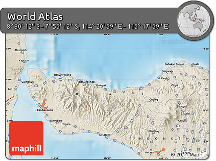 Shaded Relief Map of the Area around 8° 12' 42" S, 114° 49' 29" E
