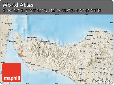 Shaded Relief Map of the Area around 8° 12' 42" S, 114° 49' 29" E