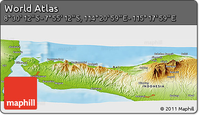 Physical Panoramic Map of the Area around 8° 12' 42" S, 114° 49' 29" E