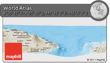 Shaded Relief Panoramic Map of the Area around 8° 12' 42" S, 115° 40' 30" E