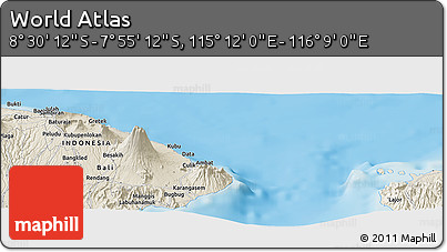 Shaded Relief Panoramic Map of the Area around 8° 12' 42" S, 115° 40' 30" E