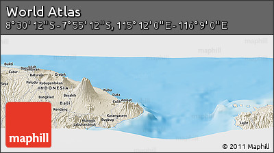 Shaded Relief Panoramic Map of the Area around 8° 12' 42" S, 115° 40' 30" E