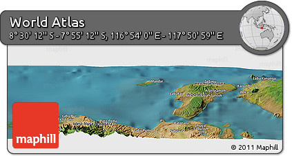 Satellite Panoramic Map of the Area around 8° 12' 42" S, 117° 22' 30" E