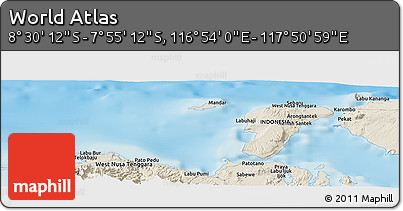 Shaded Relief Panoramic Map of the Area around 8° 12' 42" S, 117° 22' 30" E