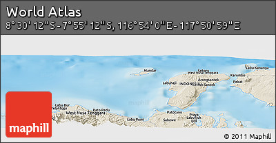 Shaded Relief Panoramic Map of the Area around 8° 12' 42" S, 117° 22' 30" E
