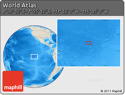 Shaded Relief Location Map of the Area around 8° 12' 42" S, 117° 13' 29" W