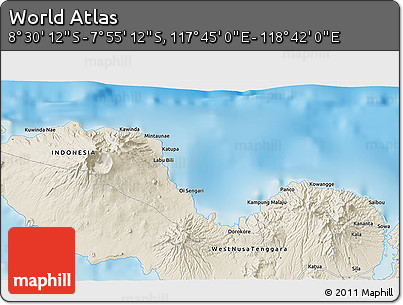 Shaded Relief 3D Map of the Area around 8° 12' 42" S, 118° 13' 29" E