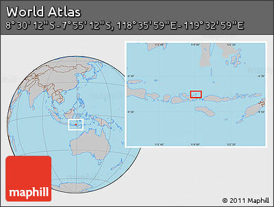 Gray Location Map of the Area around 8° 12' 42" S, 119° 4' 29" E