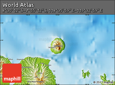 Physical Map of the Area around 8° 12' 42" S, 119° 4' 29" E
