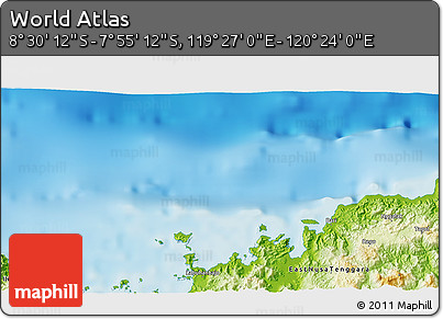 Physical 3D Map of the Area around 8° 12' 42" S, 119° 55' 30" E