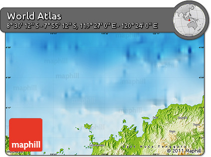 Physical Map of the Area around 8° 12' 42" S, 119° 55' 30" E