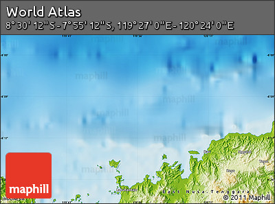 Physical Map of the Area around 8° 12' 42" S, 119° 55' 30" E