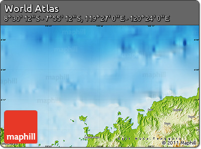 Physical Map of the Area around 8° 12' 42" S, 119° 55' 30" E