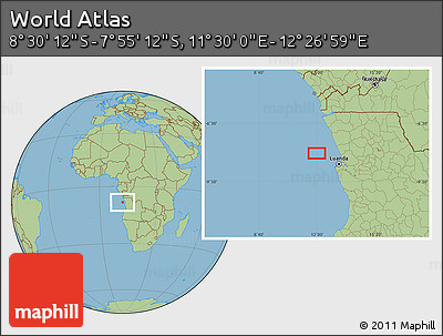 Savanna Style Location Map of the Area around 8° 12' 42" S, 11° 58' 29" E