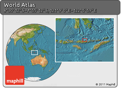 Satellite Location Map of the Area around 8° 12' 42" S, 121° 37' 30" E
