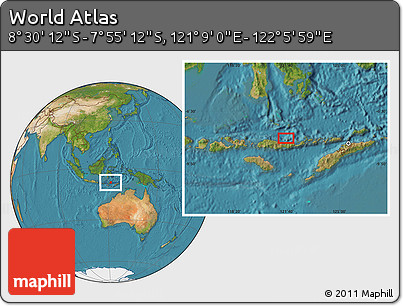 Satellite Location Map of the Area around 8° 12' 42" S, 121° 37' 30" E