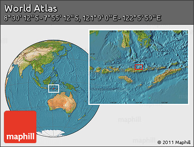 Satellite Location Map of the Area around 8° 12' 42" S, 121° 37' 30" E