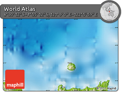 Physical Map of the Area around 8° 12' 42" S, 121° 37' 30" E