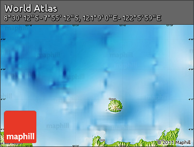 Physical Map of the Area around 8° 12' 42" S, 121° 37' 30" E